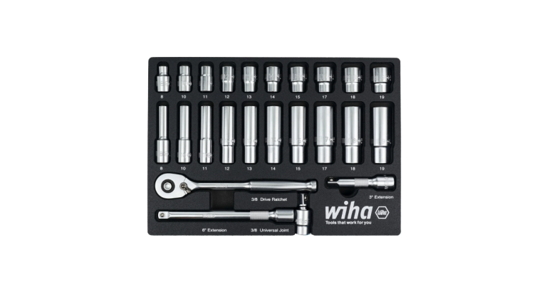 Wiha 24 Piece 3/8″ Drive Professional Standard and Deep Socket Tray Set