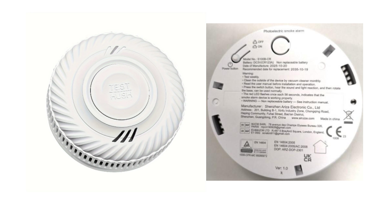 Ariza Independent Smoke Alarm recalled due to potential failure to operate