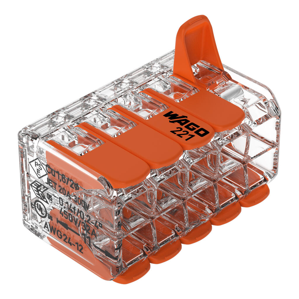 Wago 221 Series Splicing Connector with Levers for All Conductor Types