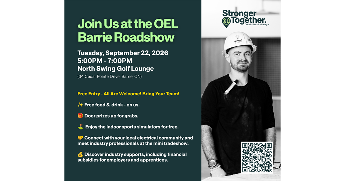 Ontario Electrical League Brings Free Electrical Industry Roadshow to Barrie September 22
